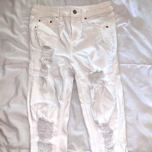 White ripped high rise skinny jeans